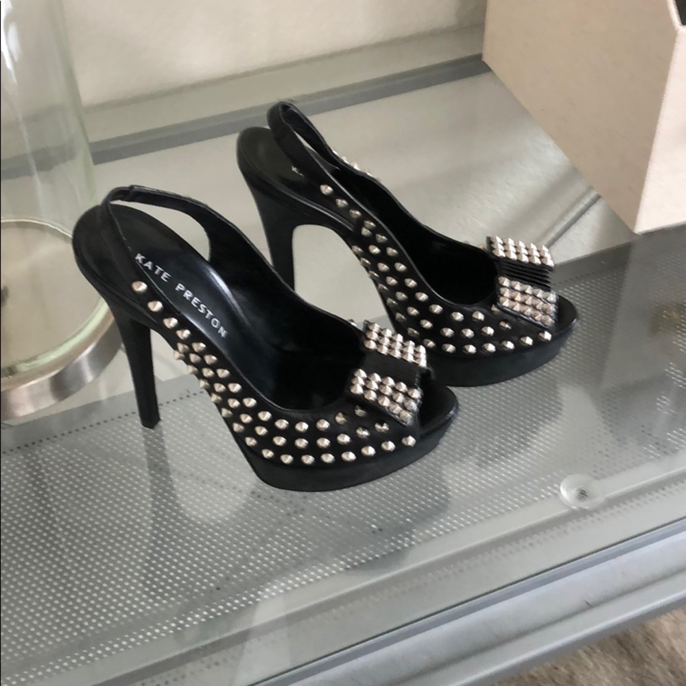 Studded peep toe sling backs